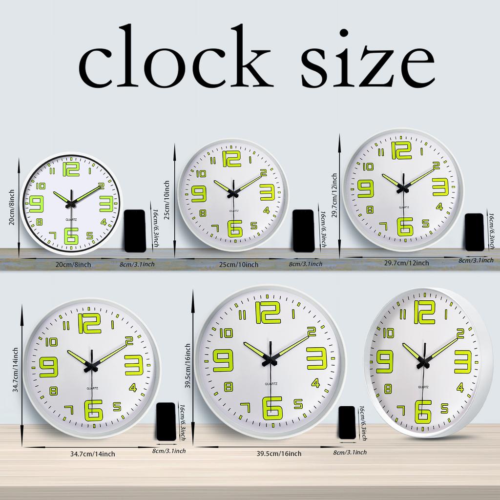 Modern Luminous Plastic Glass Wall Clock, 8-16 Inch Modern Round Silent Luminous Wall Clock, Powered by AA Batteries, Suitable F