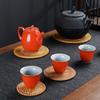 Handwoven Coir Tea Coaster Heat-Resistant Natural Bristle Mat for Teapot Cups Rustic Palm Fiber Pad for Tea Ceremony Absorbent Eco-Friendly