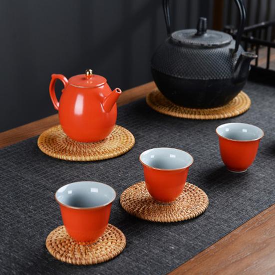 Handwoven Coir Tea Coaster Heat-Resistant Natural Bristle Mat for Teapot Cups Rustic Palm Fiber Pad for Tea Ceremony Absorbent Eco-Friendly