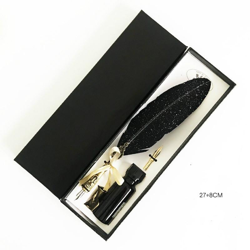 Retro Feather Pen Goose Feather Pen Ink Pen Dip Water Metal Fountain Pen Set Birthday Gift Box School Supplies Stationery
