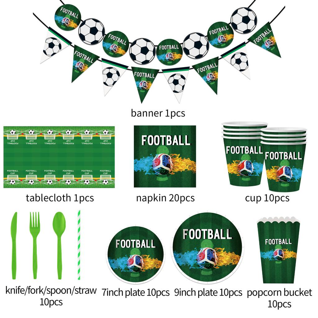 World Cup Party Decorations Set, Disposable Paper Plates Cups Banner Tablecloth, Soccer Theme Birthday Party Supplies