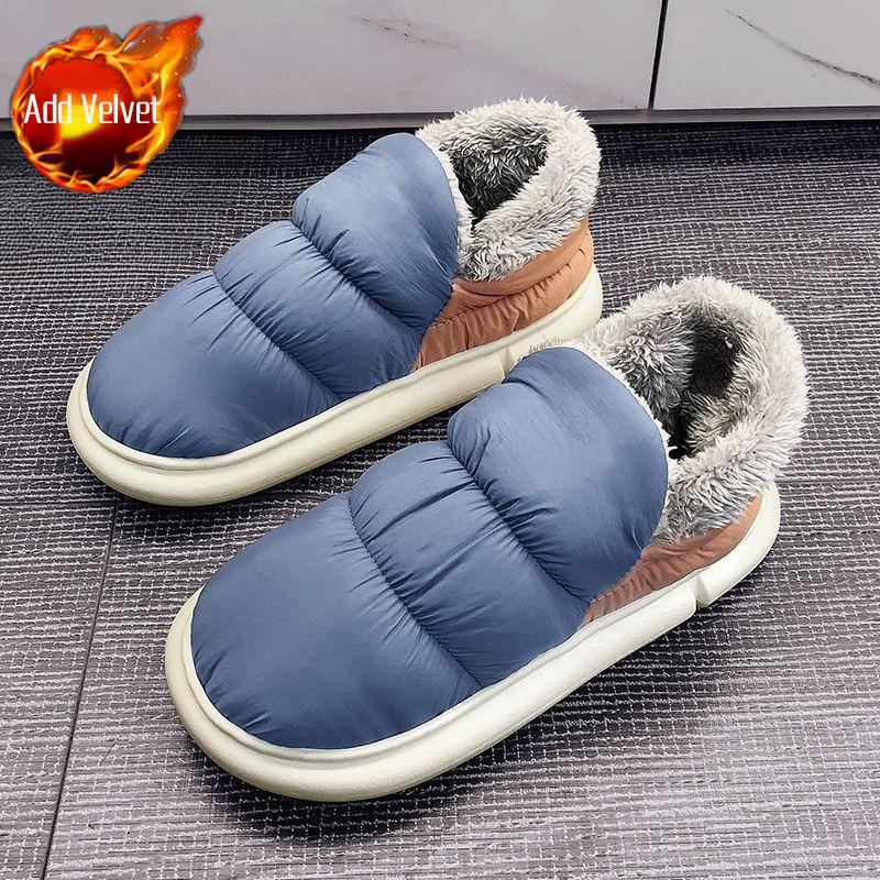 Couple Winter Cotton Slippers Men's Korean Closed Heel Fleece Lined Snow Boots Waterproof Warm Anti Cold Shoes for Winter