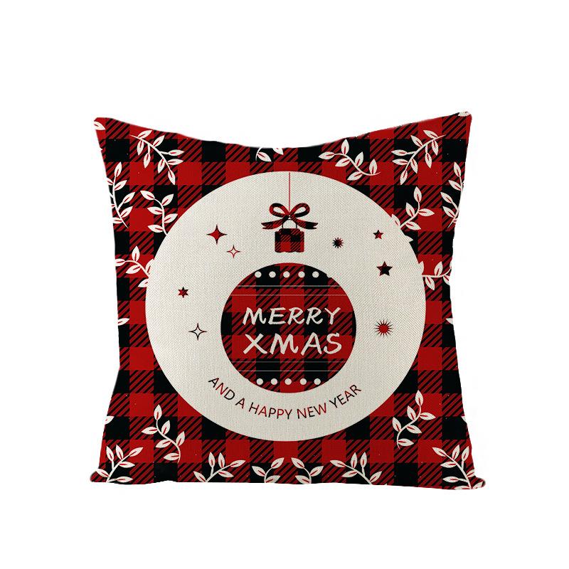 Christmas Pillow Case Red and Black Plaid Christmas Tree Snowflake Polyester Series Printed Sofa Cushion