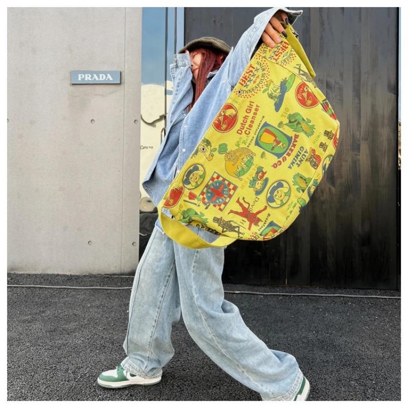 Retro velkokapacitní plátěná dámská taška Potisk Graffiti Literary Messenger Tašky Taška přes rameno Hot All-match Crossbody Taška