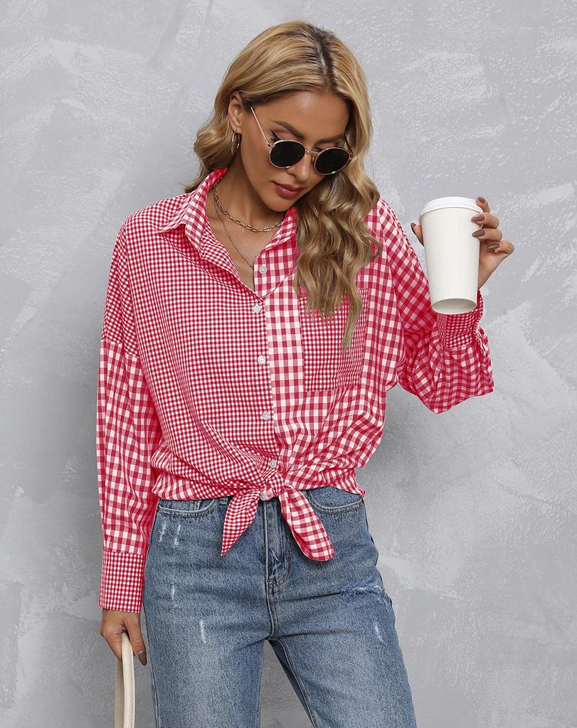Women's Casual Plaid Shirt Long Sleeve Loose Fit Button Down Top with Multiple Color Options