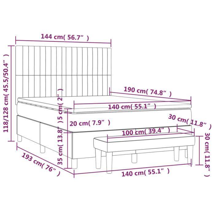 VidaXL Lit à sommier tapissier avec matelas Noir 140x190 cm Tissu - Modèle 3137311