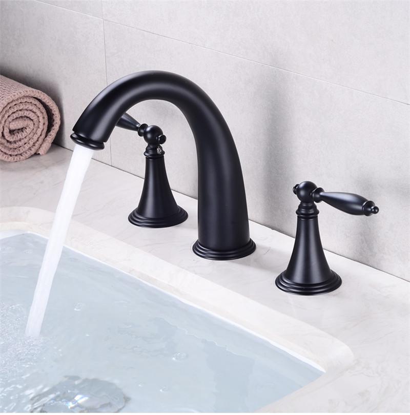 

Антикварный кран для раковины, латунный золотой кран для ванной комнаты, черный кран для раковины, 3 отверстия для горячей и холодной воды, хромированный кран чёрный