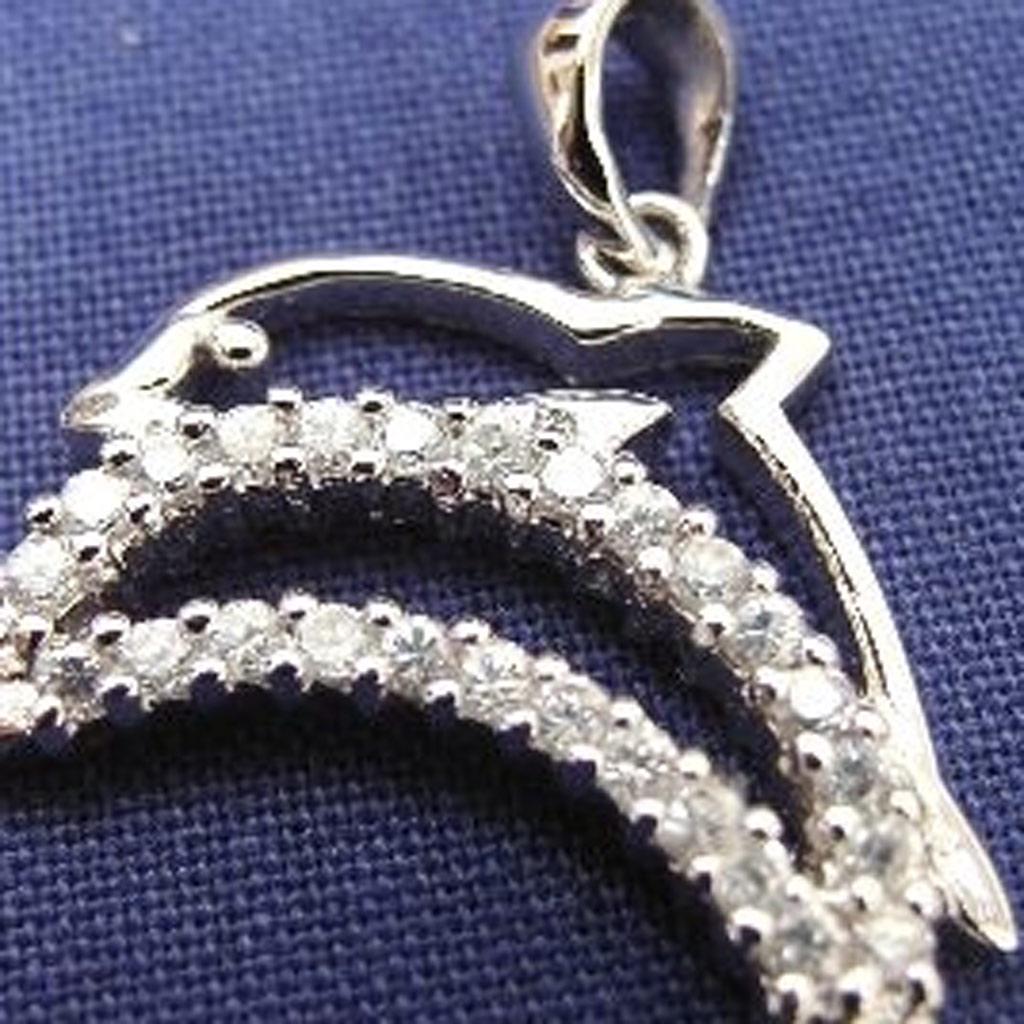 Les Trésors De Lily [B9584] - Silver Pendant 'Tandem Dolphins' White