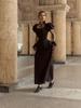 Autumn 2026 Women's Puff Sleeve Polka Dot Slim Fit Long Dress with Detachable Hem