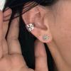 1Pair Silver Color Blue Diamond Sunflower Stud Earrings  Temperament Light Luxury Earring For Women Party Jewelry Gift
