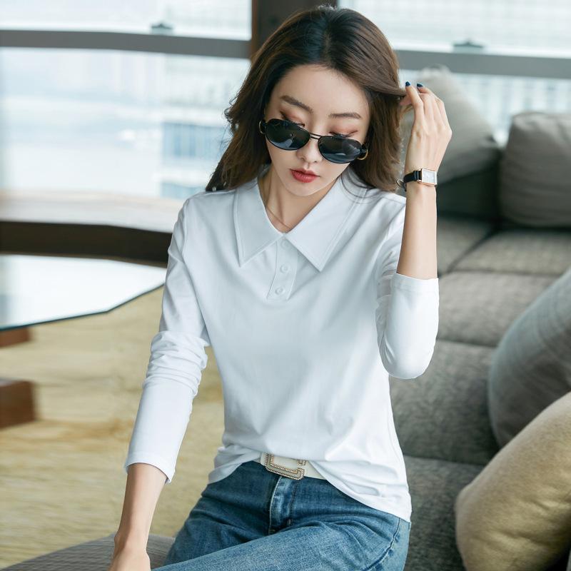 2026 Spring New Fashionable Shirt Simple Lapel Temperament Long-sleeved T-shirt Women's Top Bottoming Shirt