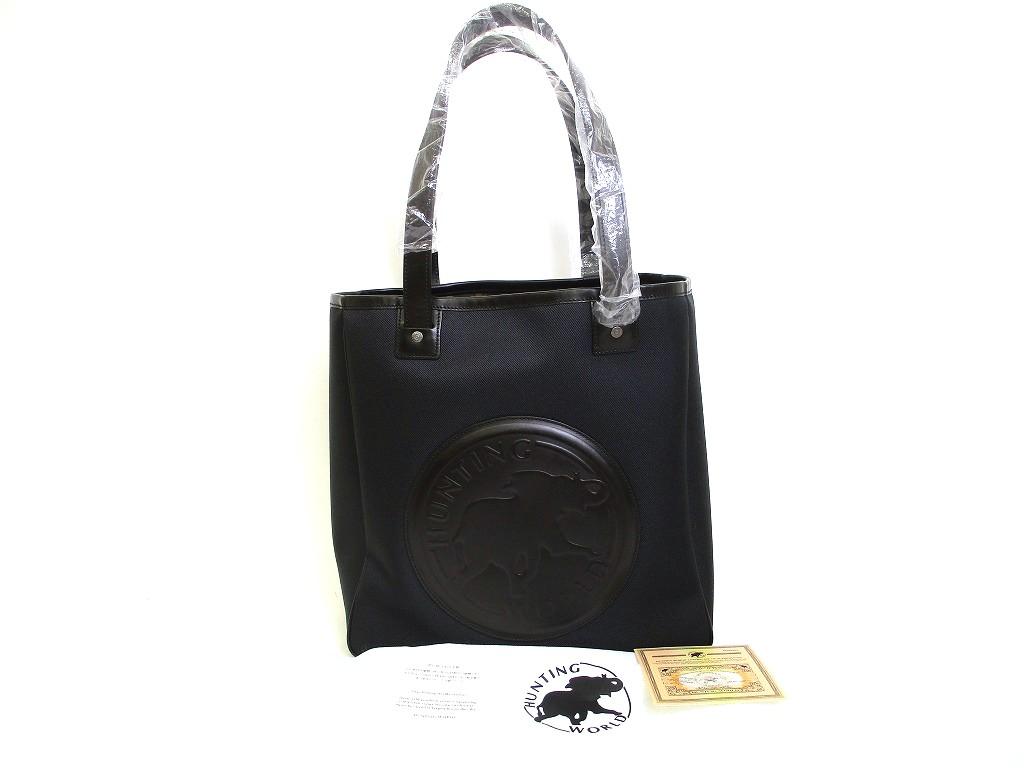 

Authentic HUNTING WORLD Black Canvas Tote Bag Shopping Bag #a752 Refurbished