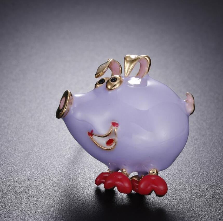 Брошь с мультяшным лацканом, эмалированная свинья, брошь в виде животного, подарок на вечеринку фиолетовый