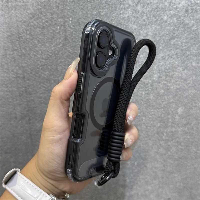 Custodia per Telefono Color Caramella Anti-Graffio alla Moda per IPhone 17 Air 16 15 14 Plus 13 12 Pro Max per Magsafe Cover con Cordino Trasparente