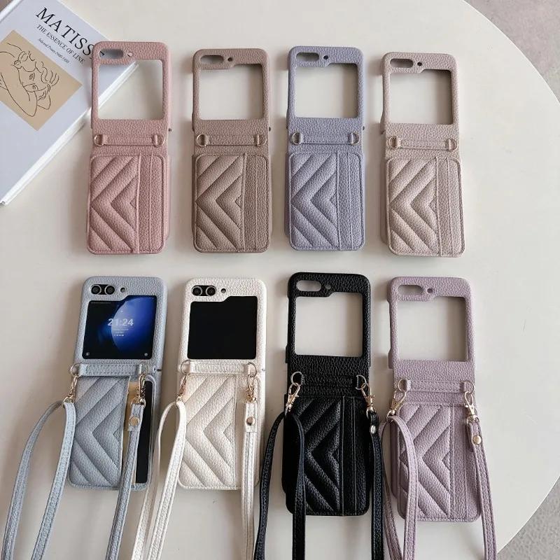 Lanyard Crossbody Wallet Phone Case for Samsung Galaxy Z Flip 6 5 4 3 Flip6 Flip5 Flip4 Flip3 5G Card Slot Holder Leather Cover