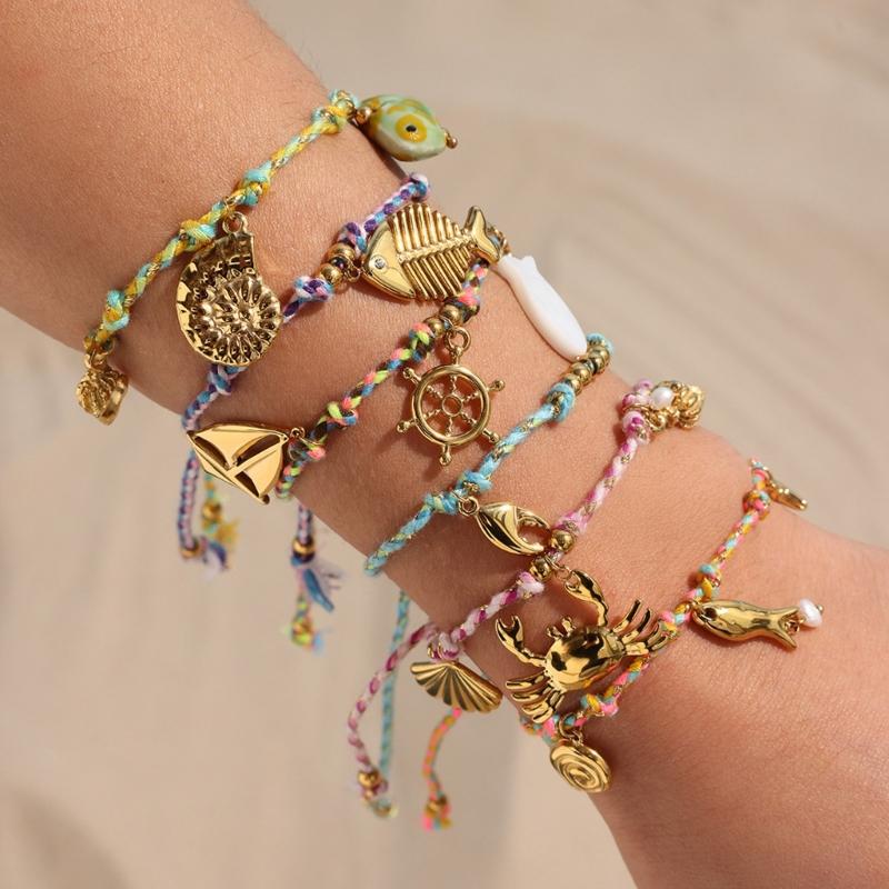Handgemachtes Seilarmband mit Wellenmuster im maritimen Stil, verziert mit einer Seesternperle und verstellbarem Knotenverschluss, für Modebewusste