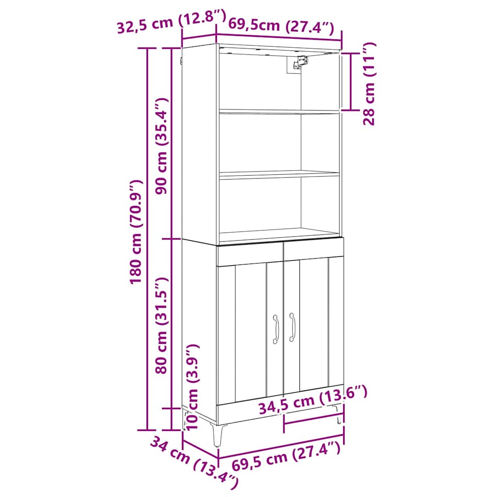 Highboard Set 2 pcs Reclaimed Wood Look Engineered Wood