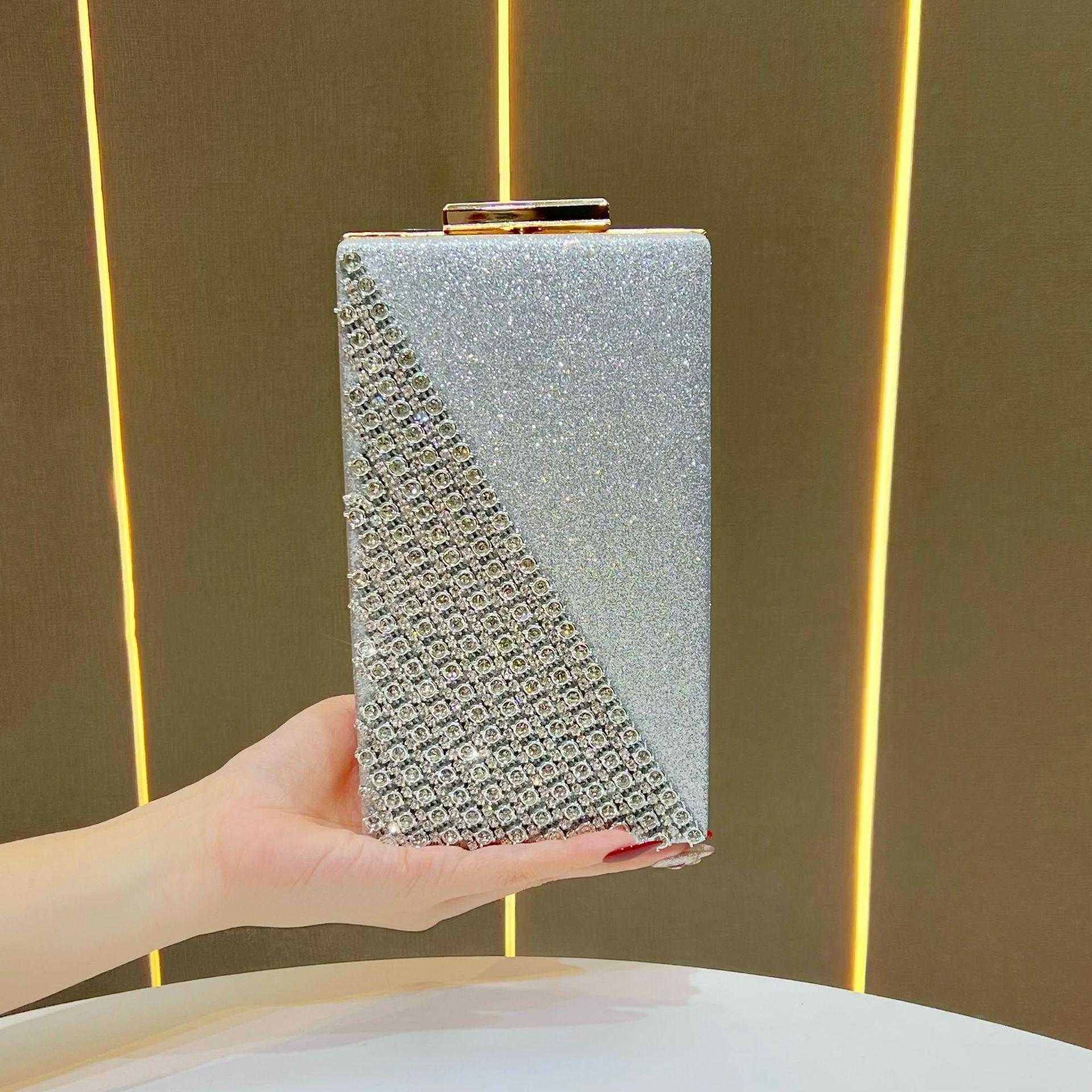 

Evening Party Diamond-encrusted Ladies Handbag, Small Square Bag, Shoulder Bag, Mobile Phone Bag срібний