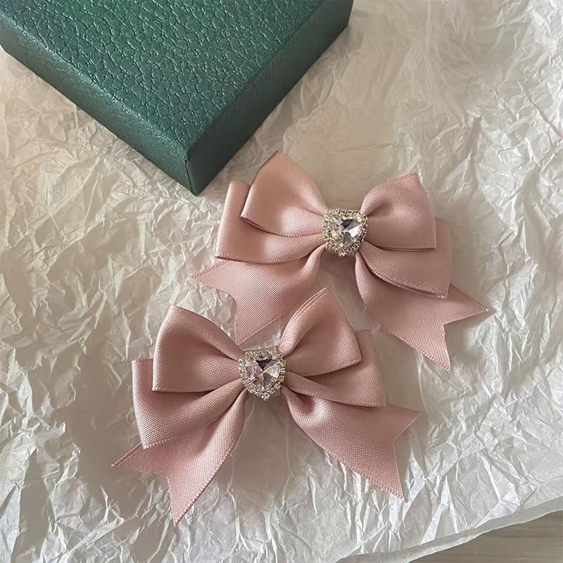 Sweet Heart Rhinestone Bow Hair Clips with Princess Style, Elegant for Daily Wear and Campus Headwear, Valentine'S Day Gift, Valentine'S Day, | Elegan