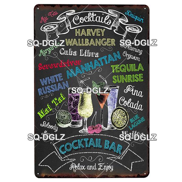 SQDGLZDrink Specials Metal Sign Vintage Plaque Plate Wall Decor For Pub Bar Cocktail Recipes Tin Sign Whiskey Menu Poster