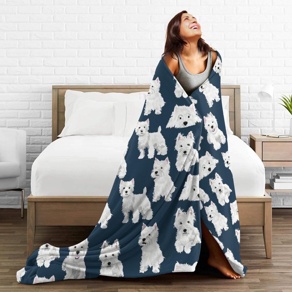 Westie Dog White Cute Animal Blankets Picnic Flannel Throw Blanket For Home Decor Warm Soft Custom Quality Bedspread Gift