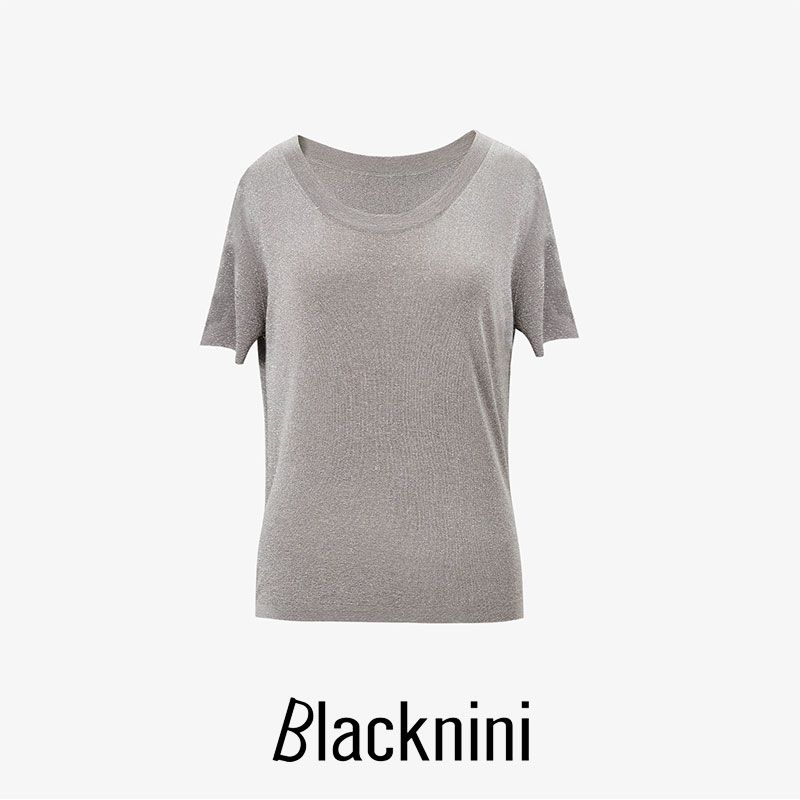 

Blacknini Yin Huafu Luxury Base Du + Light Luxury Fine Flash Short sleeve Knitted Base Grey L