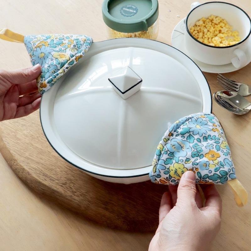4pcs Floral Print Pot Lid Handle Covers Heat Resistant Pan Cap Anti Scald Kitchen Handheld Insulation Pads