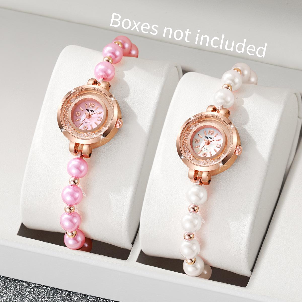 

2 ШТ./Компл. Роскошные женские часы со стразами, Модный браслет из искусственного жемчуга, Кварцевые наручные часы Reloj Mujer