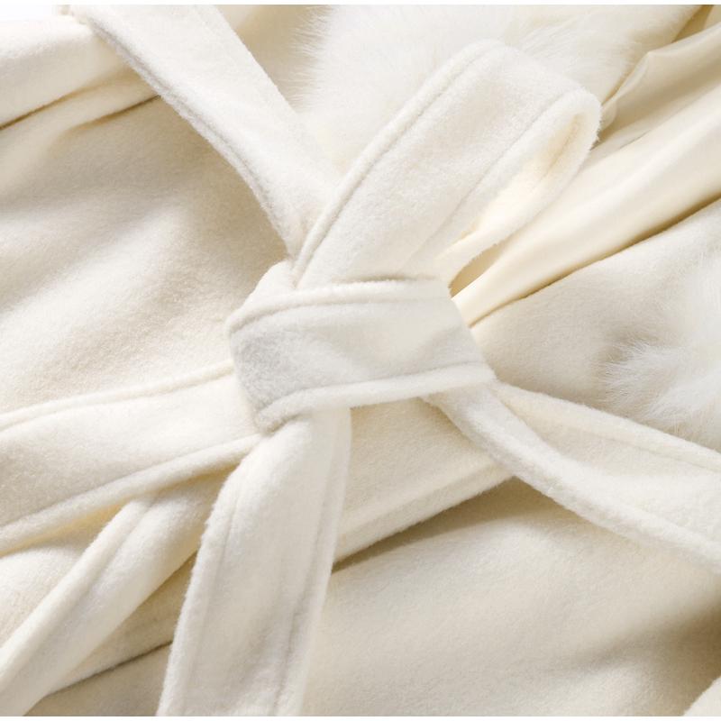 Pelzkragen Schnürwollmantel Damen Herbst und Winter Neuer dicker Mantel Einfarbig Langer modischer Mantel