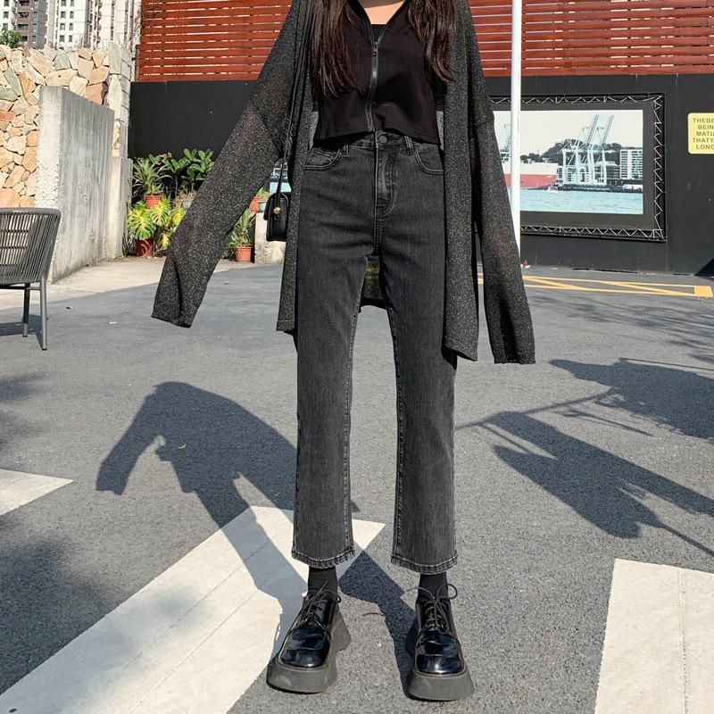 

Женские джинсы-сигареты с высокой талией, прямые, серо-голубые, большого размера, облегающие, эластичные, длиной до щиколотки Small