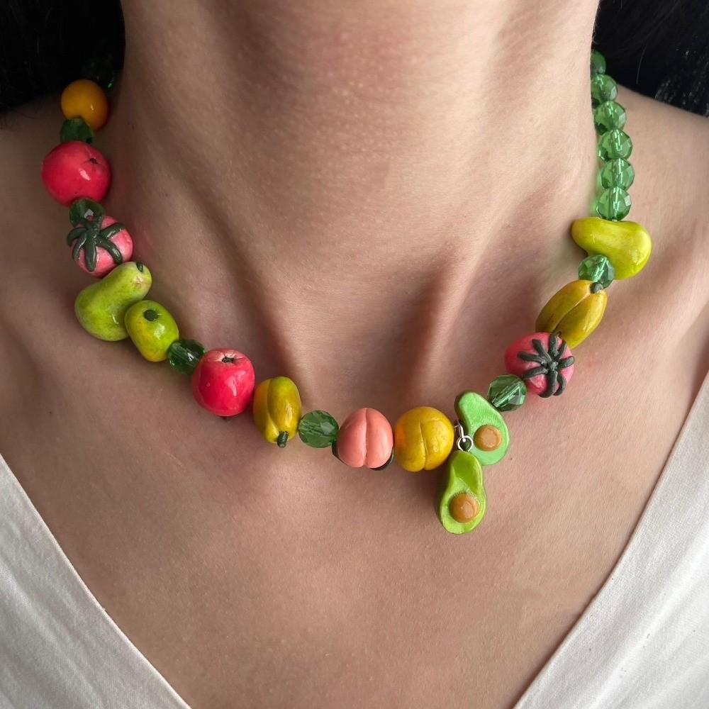 Colorful Beaded Fruit Necklace Bohemian Fruit Charms Necklaces Fashion 3D Fruit Choker Jewelry