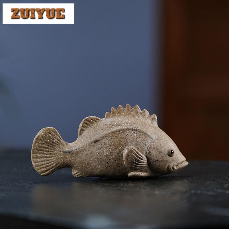 Purple Clay Shark Grouper Tea Pet Aesthetic Fish Tank Landscaping Tea Figurine Play Toys Tea Zisha Statue Ornaments Tea Items