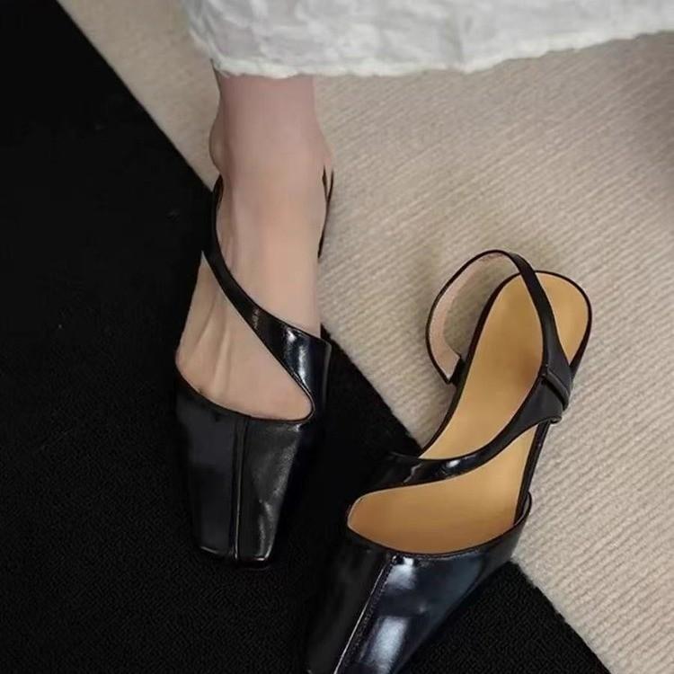 Fashion French White Square Toe One Strap Baotou Sandals Women 2025 New Summer Rear Empty Trip Strap Women Shoes Flat Single Shoes