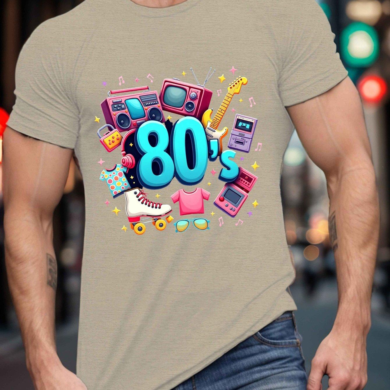 

80s Retro Collage Graphic Tee Men Casual Round Neck Soft Cotton Short Sleeve TShirt 4XL
