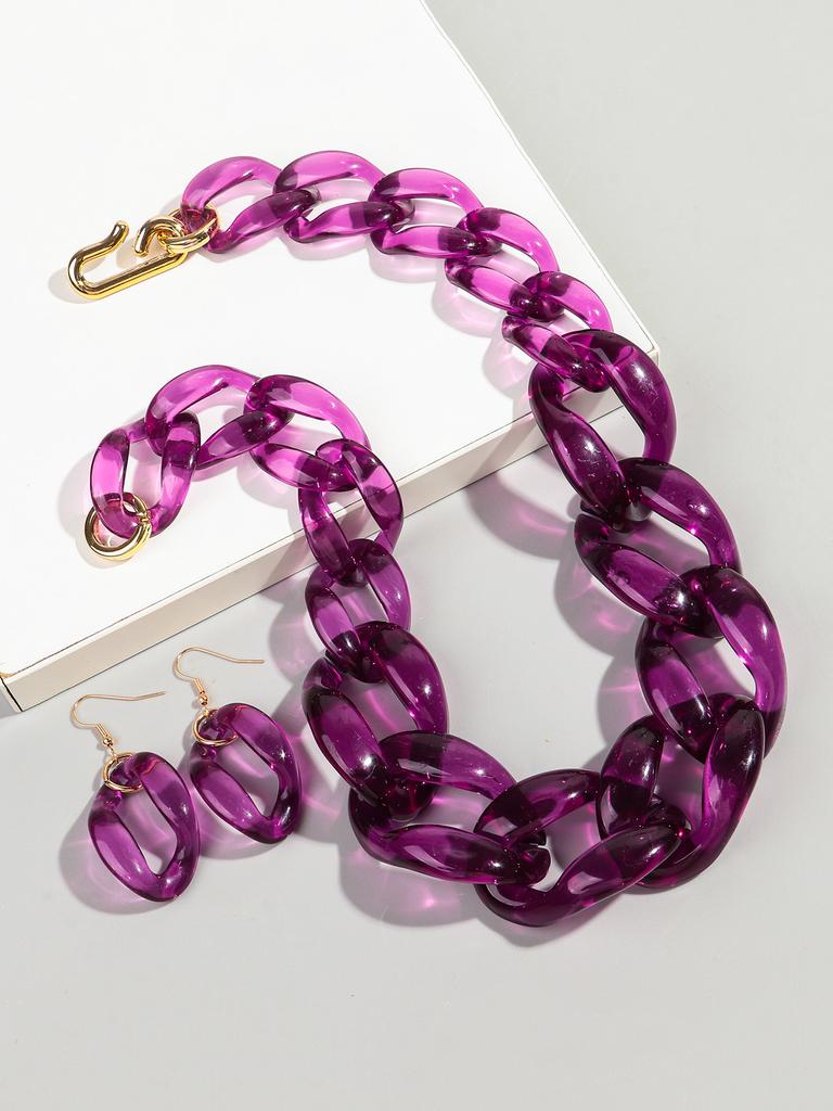 Trendy Acrylic Big Chunky Chain Necklace Set for Women Man Statement Colorful Resin Link Earring Choker Exaggerated Jewelry Gift
