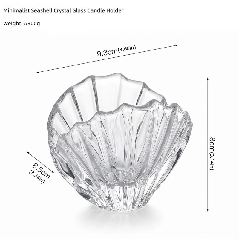 Shell Shape Glass Candle Holders with Clear Fluted Texture, Decorative Table Decors Candlestick Display for Desk, Side Table, Shelf, Bedroom, and