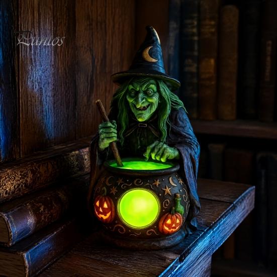 Schlafzimmer Schreibtisch Dekorationen Halloween Hexe Kessel Lampe, Harz Statue Ornament, Gruselige Dekorative Kreative Haus Garten Dekor Licht für Schreibtisch