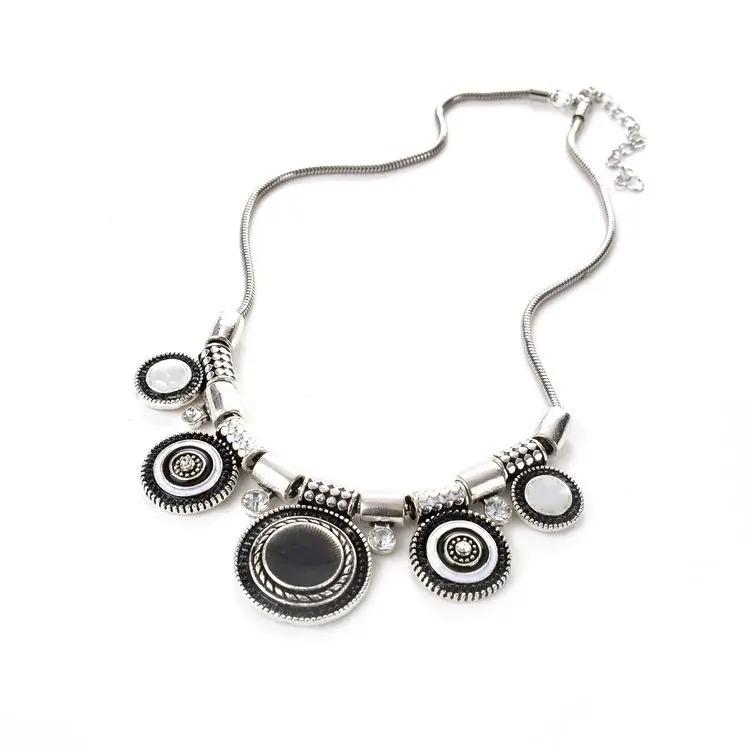 Vintage Ethnischer Stil Bunter Floral Geometrischer Anhänger Halskette Damen Bohemian Nische Festival Accessoires Schmuck