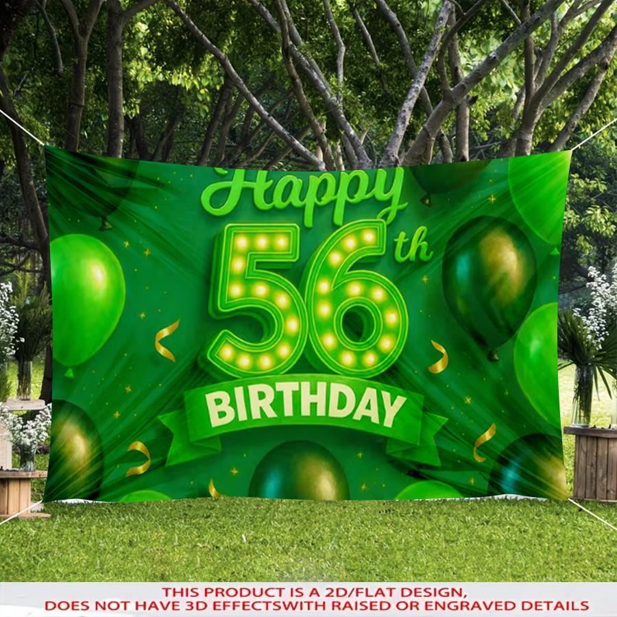 1pc 2D 56th Birthday Theme Decorative Banner Green Gold Balloons Party Backdrop For Living Room Bedroom Garden Scene Decor Clear Print
