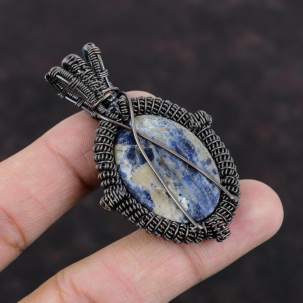 Sodalite Pendant Copper Wire Wrapped Jewelry Natural Gemstone Pendant Unique Jewelry Handmade Pendant Copper Wire Wrap Pendant Gift For Her