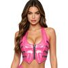 Ladies Y2k Glossy PU Mini Corset Top Halter Neck V Cut Front Zip Back Lace Up Sleeveless Crop Vest for Nightclub Party
