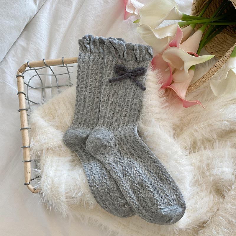 Women's Spring and Summer Thin Bow Breathable Linen Pattern Sweet Bubble Mouth Cotton Socks