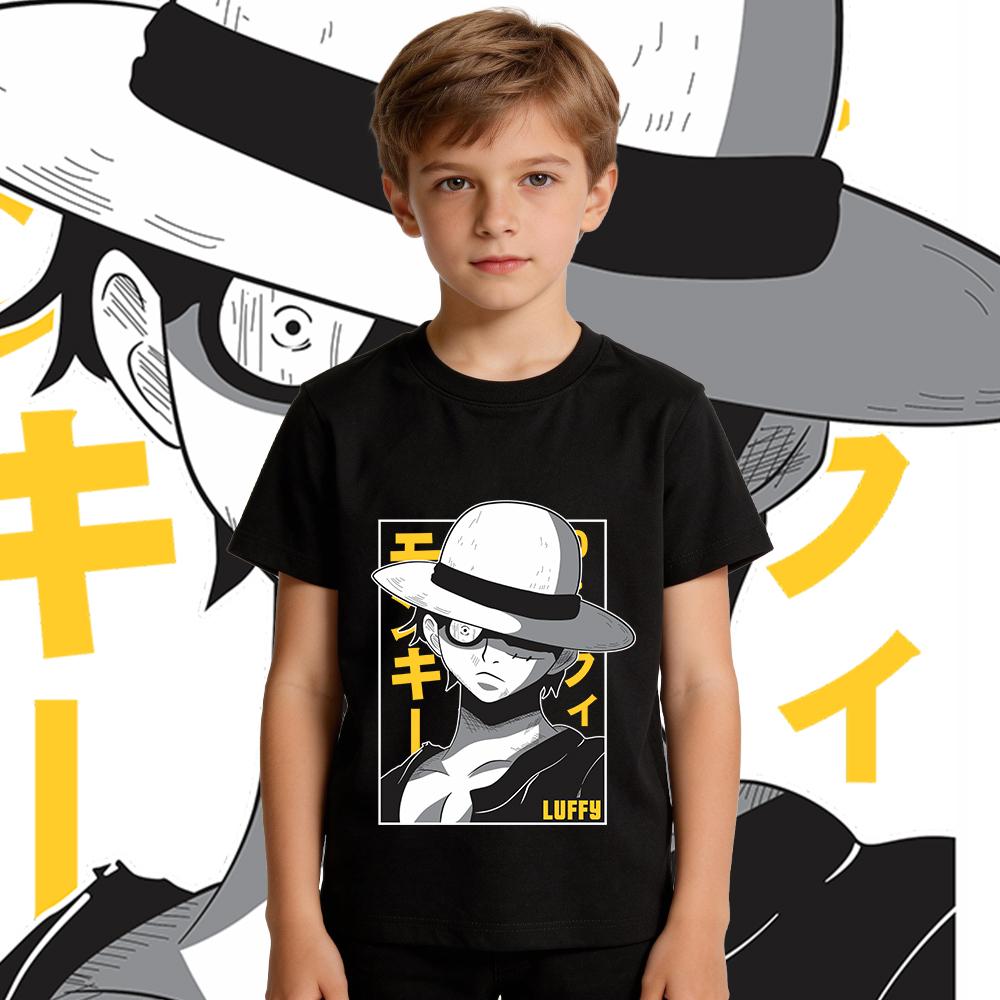 One Piece Luffy Print Tee 100 Cotton T Shirt for Boys and Girls Kids Casual Wear Soft Fabric Summer Short Sleeve