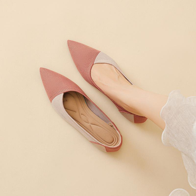 Spring and Autumn Color Matching Single Shoes Pointed Doudou Shoes Knitted Flats Casual Versatile Soft Sole Pregnant Women Fly Knitting