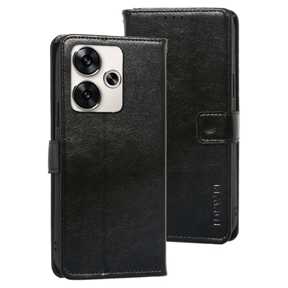 

For Xiaomi Poco F6 5G/Redmi Turbo 3 5G Case Crazy Horse Texture Leather Flip Phone Cover Black