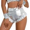 High Waisted Ruffles Sexy Hot Gold Casual Shorts Lead Dance Performance Costume