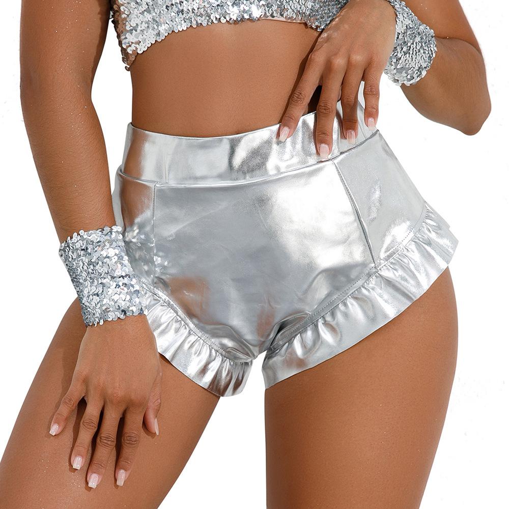 High Waisted Ruffles Sexy Hot Gold Casual Shorts Lead Dance Performance Costume