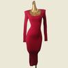 Square Collar Elegant Autumn and Winter Inner Wear Knitted Long Dress Foreign Trade Original Order Sexy New Year Atmosphere Banquet Sheath Base Skirt