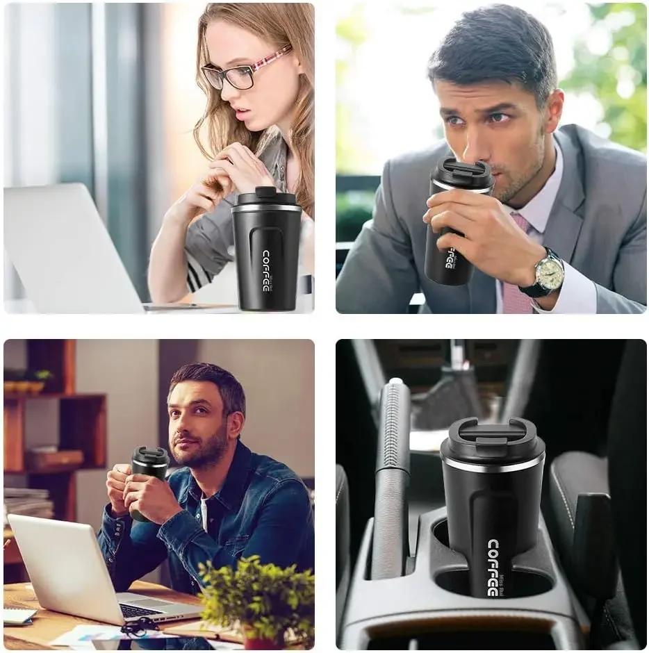 Thermo Cafe Coffee Mug Car Thermos Mug 380ML Travel Thermo Cup for Tea Water Coffee Double Stainless Steel