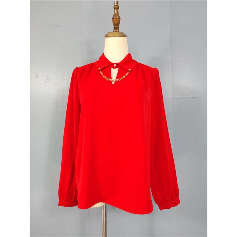 

Export Single Graceful White Blouse New Arrival Spring Easiest for Match Stylish Niche Style Chic Chain Decoration Tops Professional Female Red 2XL(175/96A)